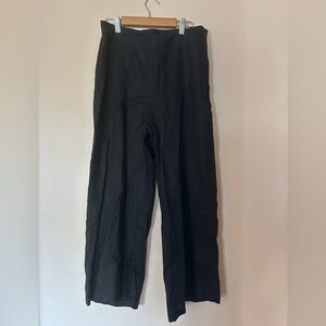 Tahari Women's 100% Linen Black Wide Leg Cropped Pants